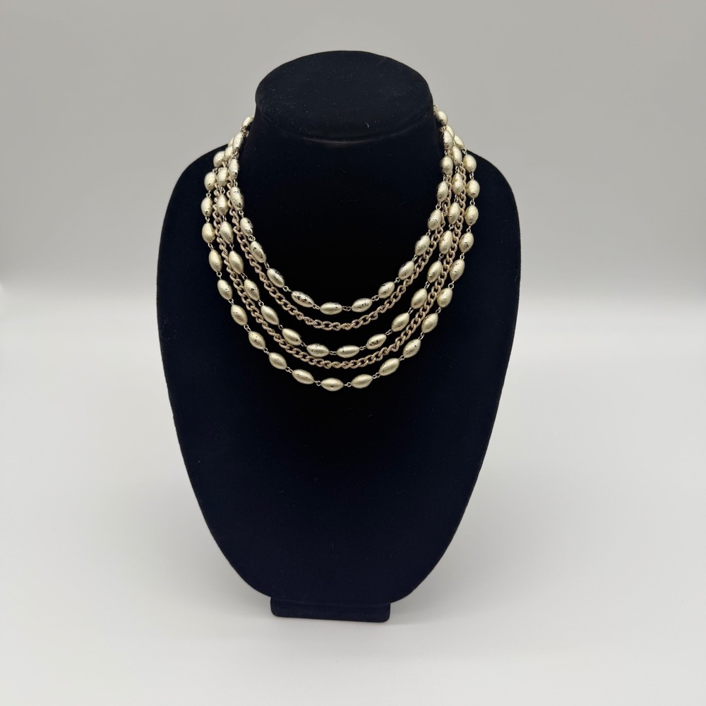 Vintage Coro Silver Tone Multi Strand Beaded Layered Necklace J-Hook Adjustable